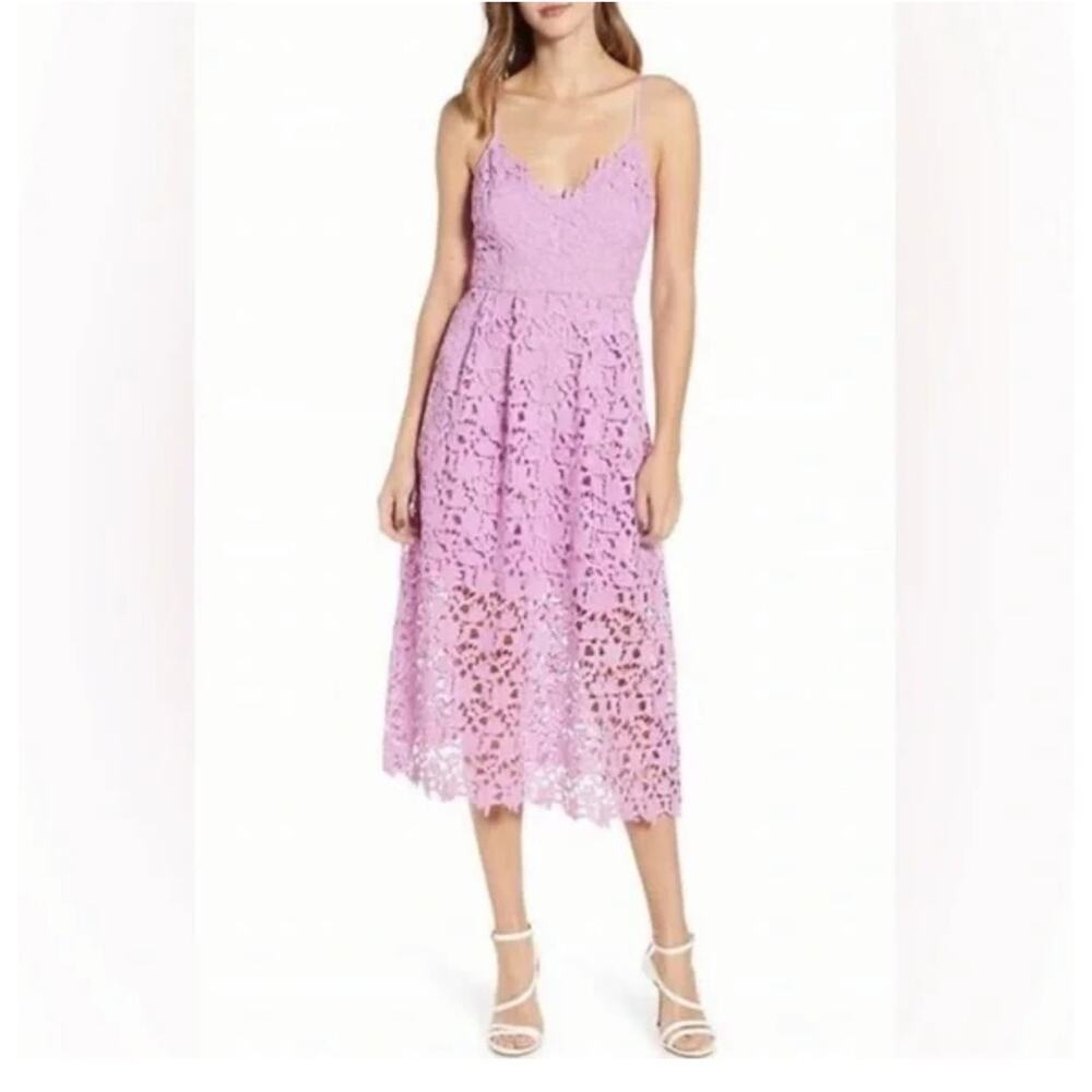 Astr Lilac Lace Midi Dress